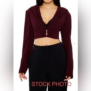 Women's Burgundy Forever 21 Plunging Hooded Cropped Blazer -XS,  NEW